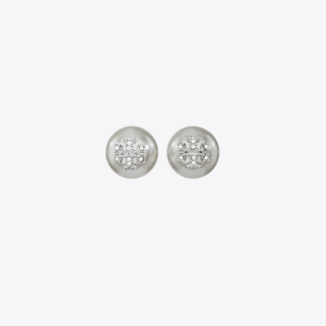 Tory Burch Moondance Pearl and Pav Stud Earrings Gray
