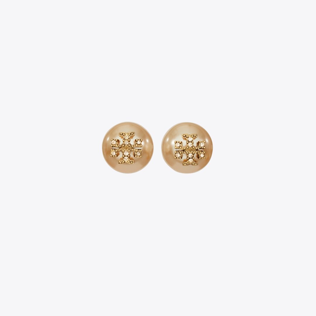 Tory Burch Moondance Pearl and Pav Stud Earrings Pink