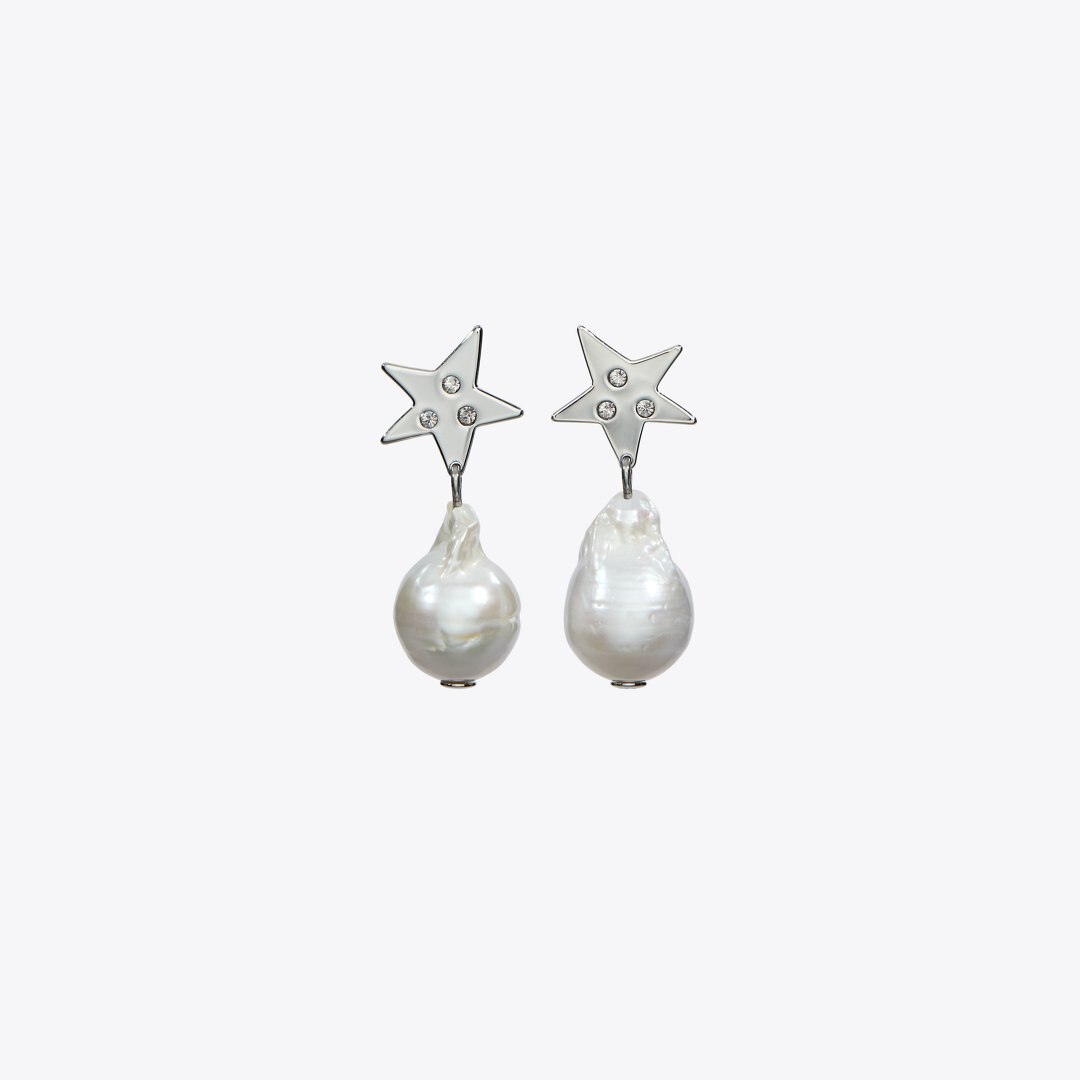 Tory Burch Moondance Pearl and Star Drop Earrings Tory Silver / Pearl / Crystal