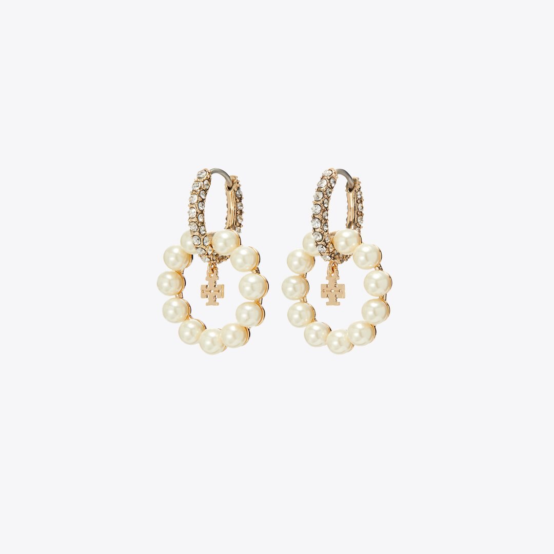 Tory Burch Moondance Pearl Hoop Earrings Pearl