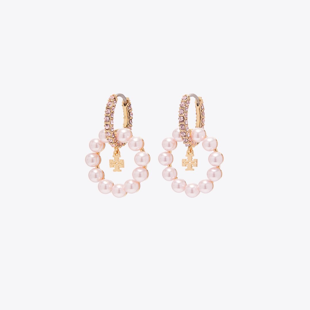 Tory Burch Moondance Pearl Hoop Earrings Pink