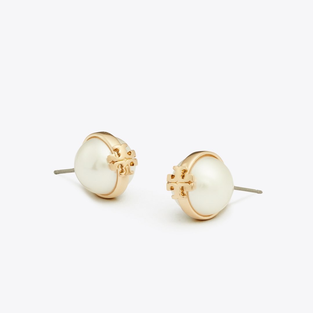 Tory Burch Moondance Pearl Stud Earrings Light Brass / Pearl