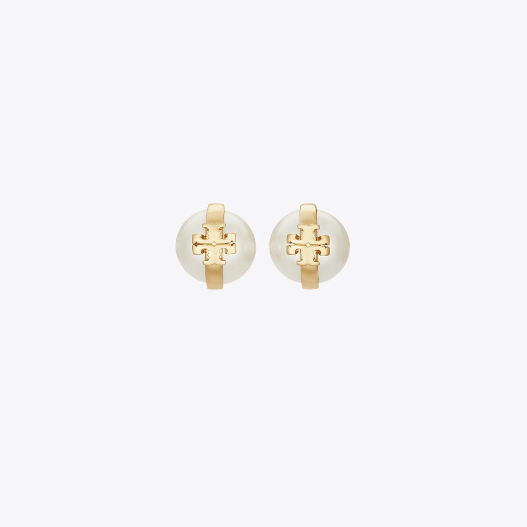 Tory Burch Moondance Pearl Stud Earrings Light Brass / Pearl