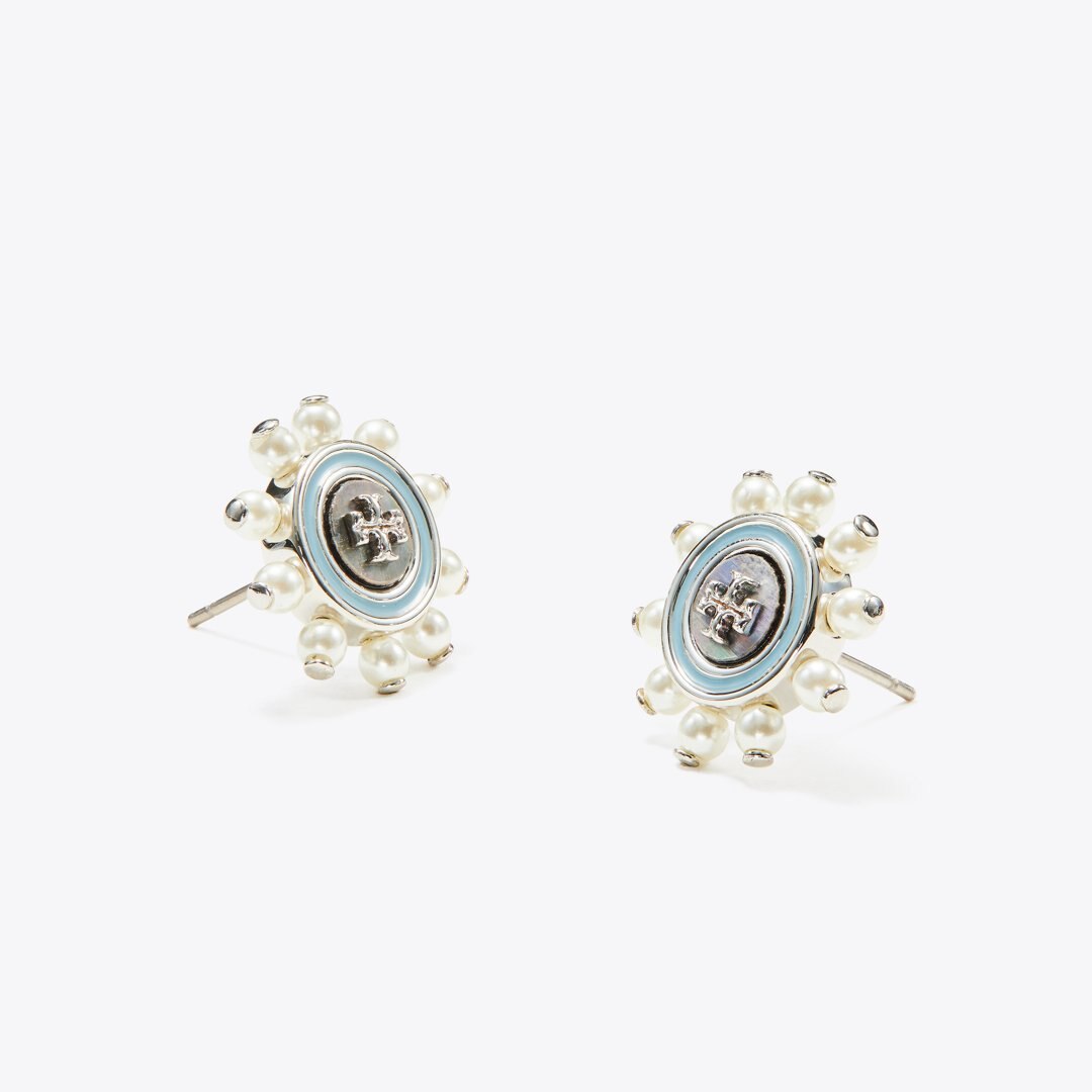 Tory Burch Moondance Stud Earrings Blue / Pearl