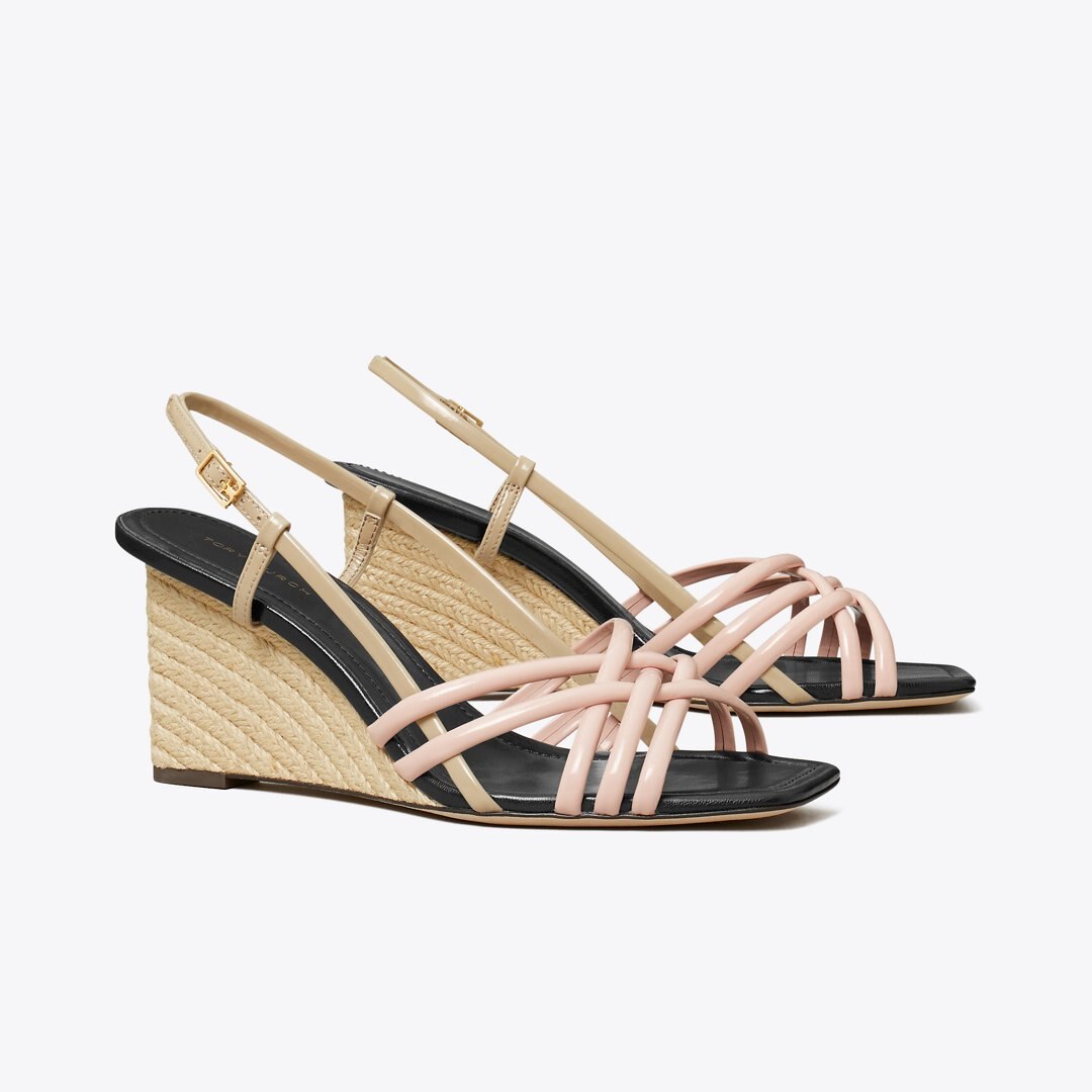 Tory Burch Multi-Strap Espadrille Wedge PINK BRICK / TAUPE STORM / COCO