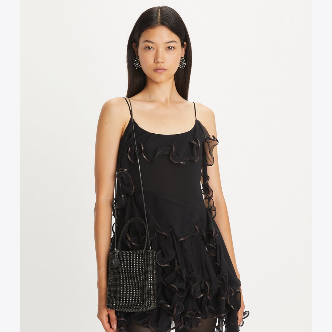 Tory Burch Night Owl Crystal-Embellished Mini Tote Black