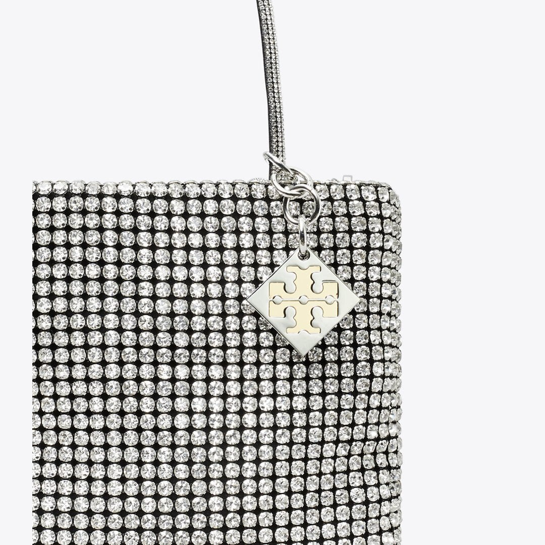 Tory Burch Night Owl Crystal-Embellished Mini Tote Silver