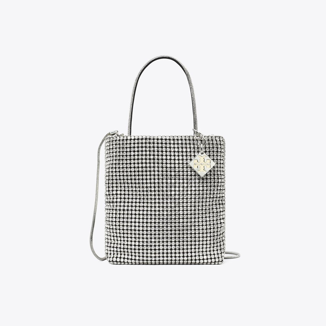 Tory Burch Night Owl Crystal-Embellished Mini Tote Silver