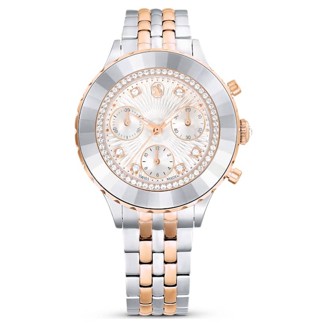 Swarovski Octea Chrono Watch Swiss Made Metal Bracelet Rose Gold Tone Mixed Metal Finish SW5672937