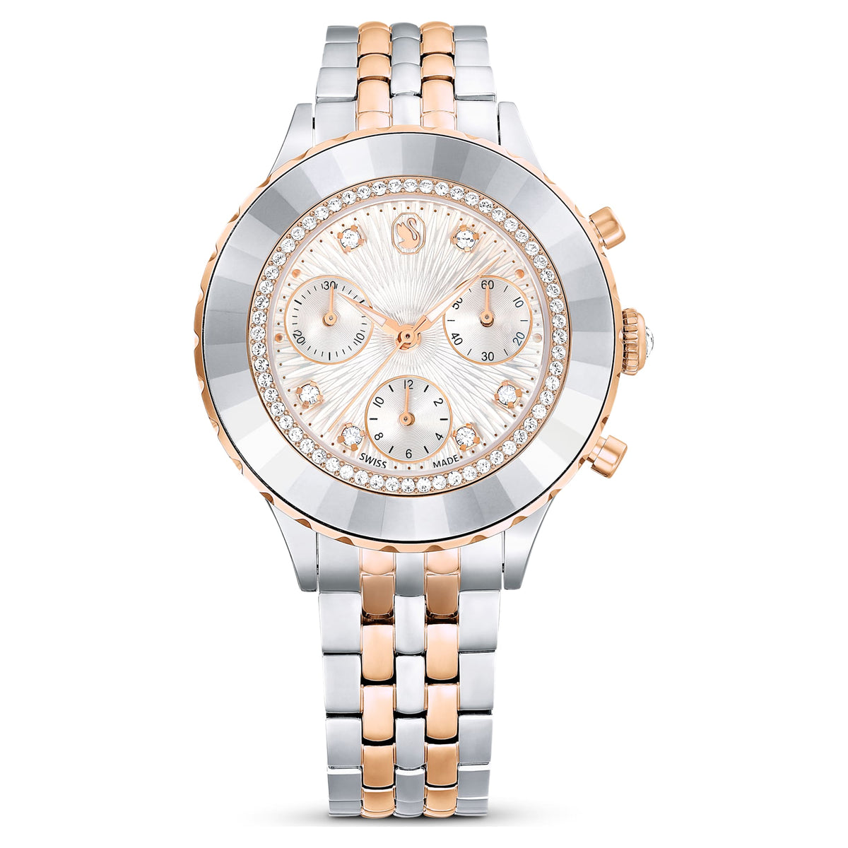 Swarovski Octea Chrono Watch Swiss Made Metal Bracelet Rose Gold Tone Mixed Metal Finish SW5672937