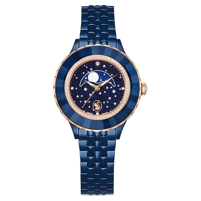 Swarovski Octea Moon Watch Swiss Made Metal Bracelet Blue Blue Finish SW5743701