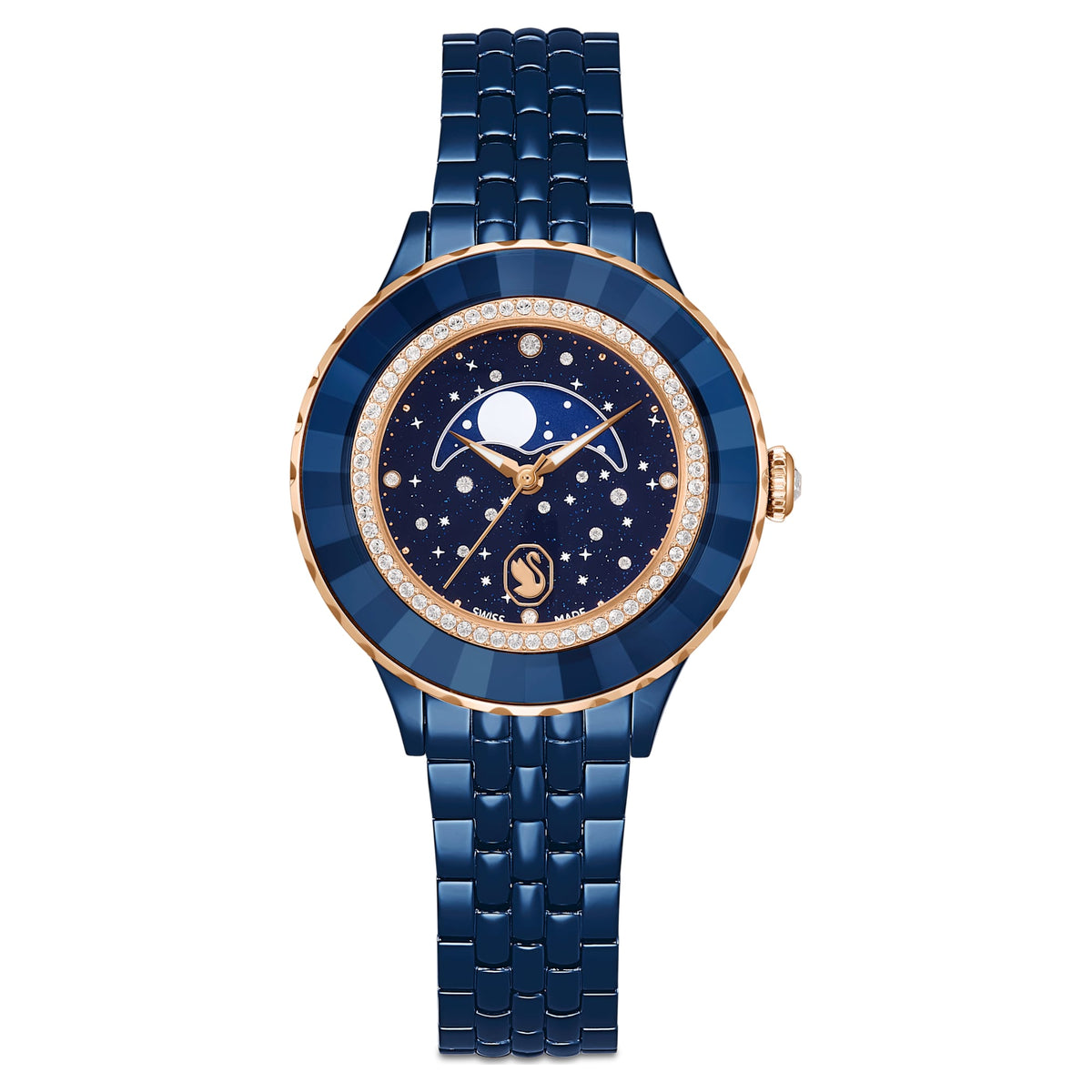 Swarovski Octea Moon Watch Swiss Made Metal Bracelet Blue Blue Finish SW5743701