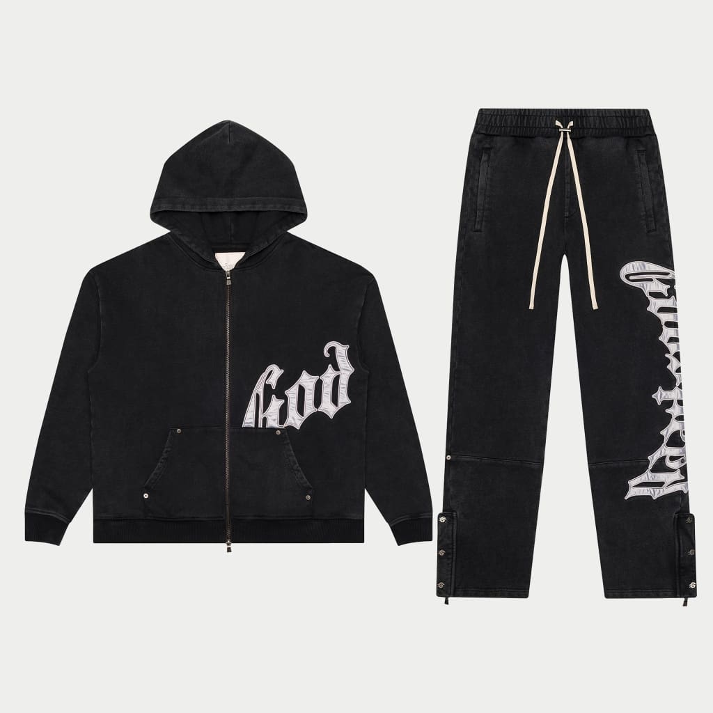 Godspeed Og Logo Sweatsuit V2 (Black Wash / Silver Satin)