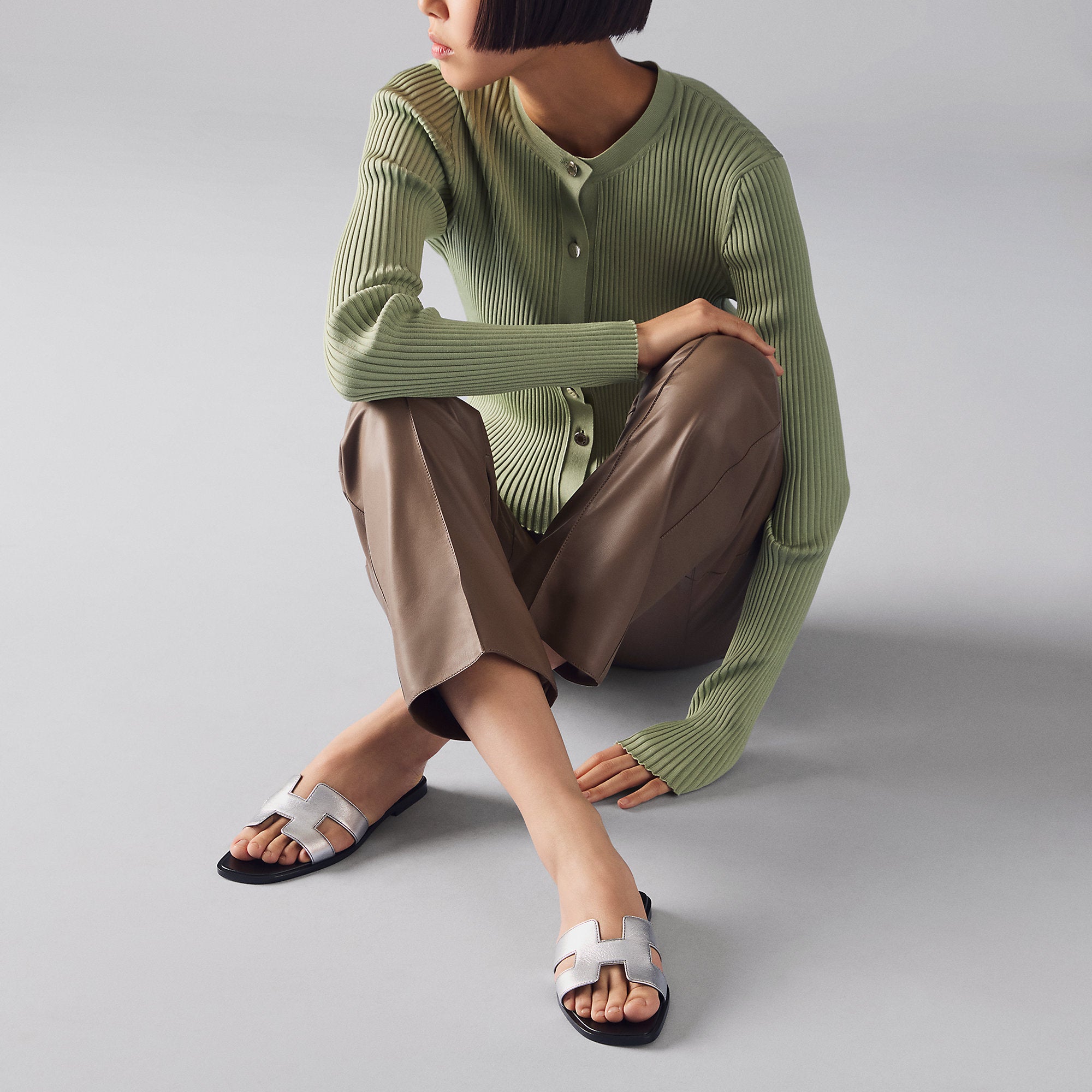 Hermes Oran Sandal Gris Argent