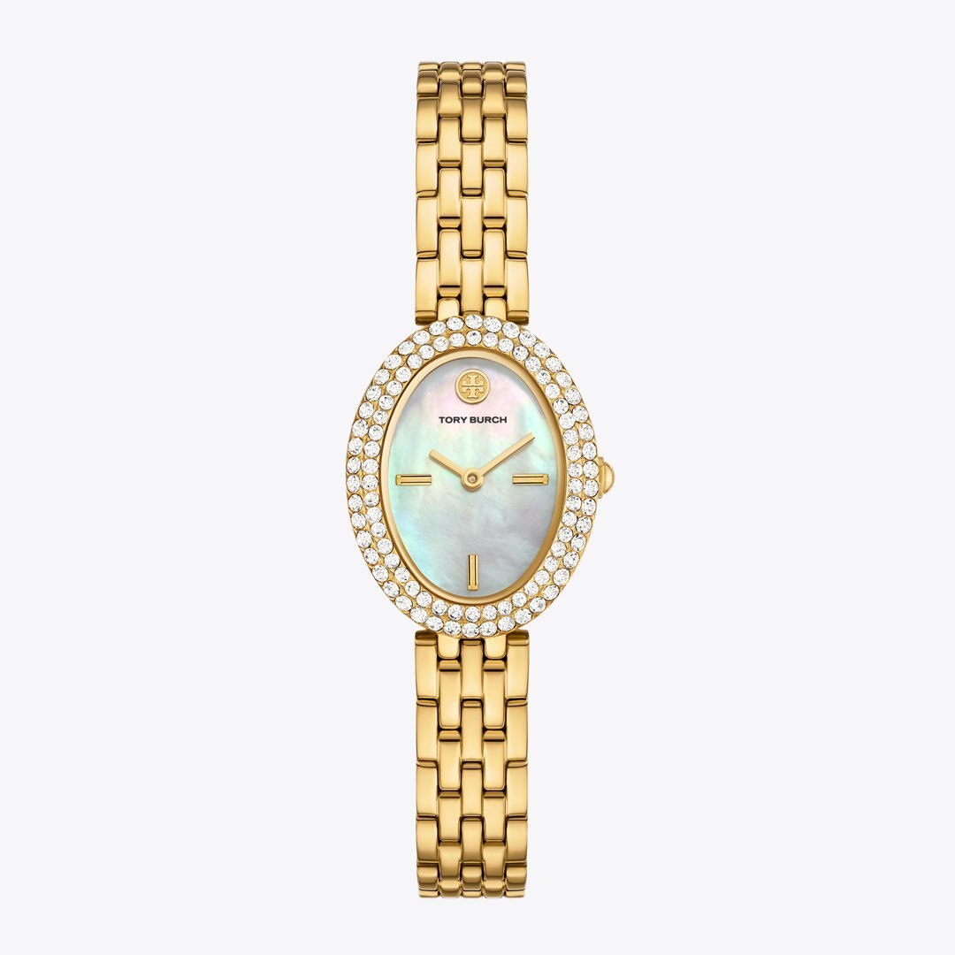 Tory Burch Oval Watch MOP/STONES/GOLD
