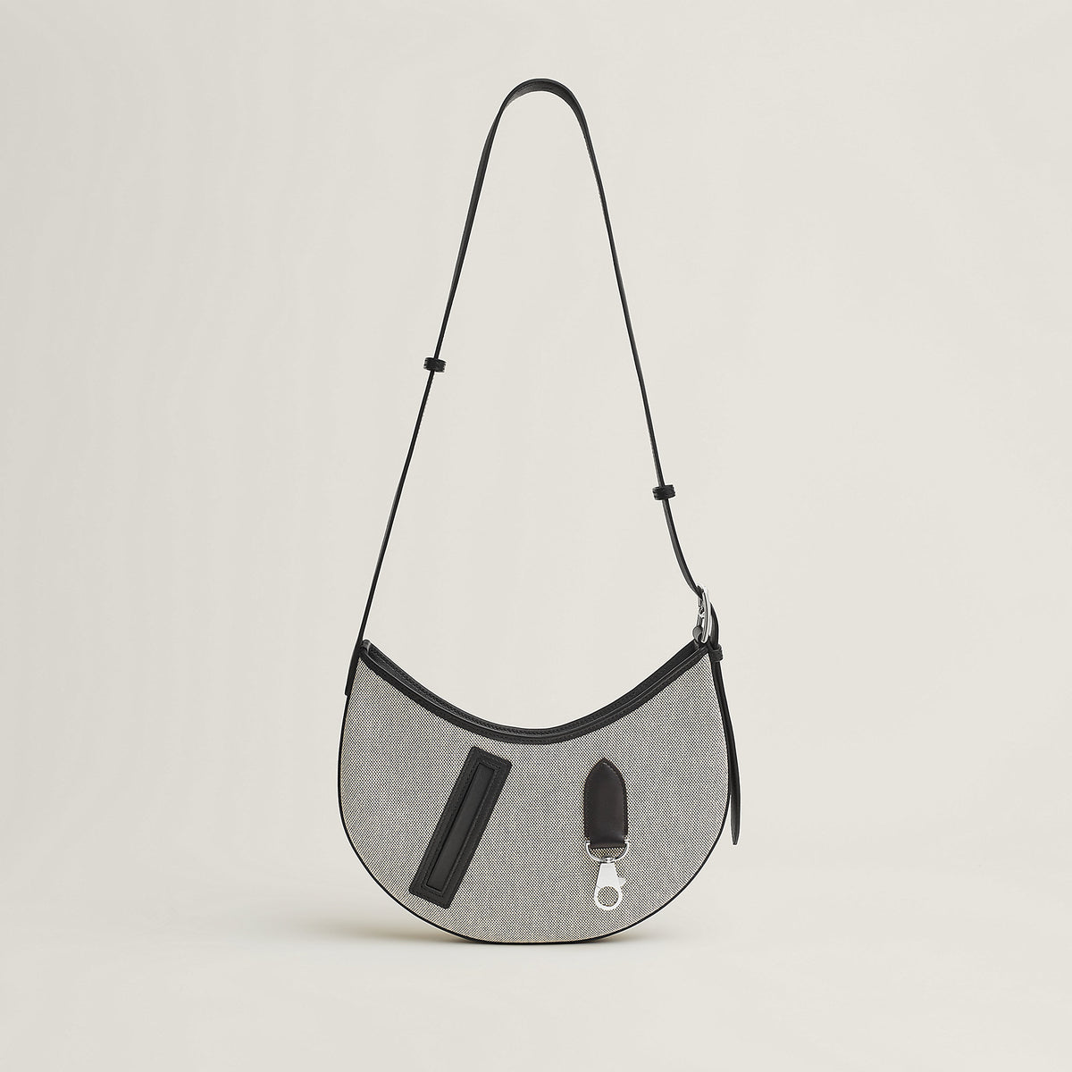 Hermes P'Tit Arcon Toile & Cuir Bag Cru Noir