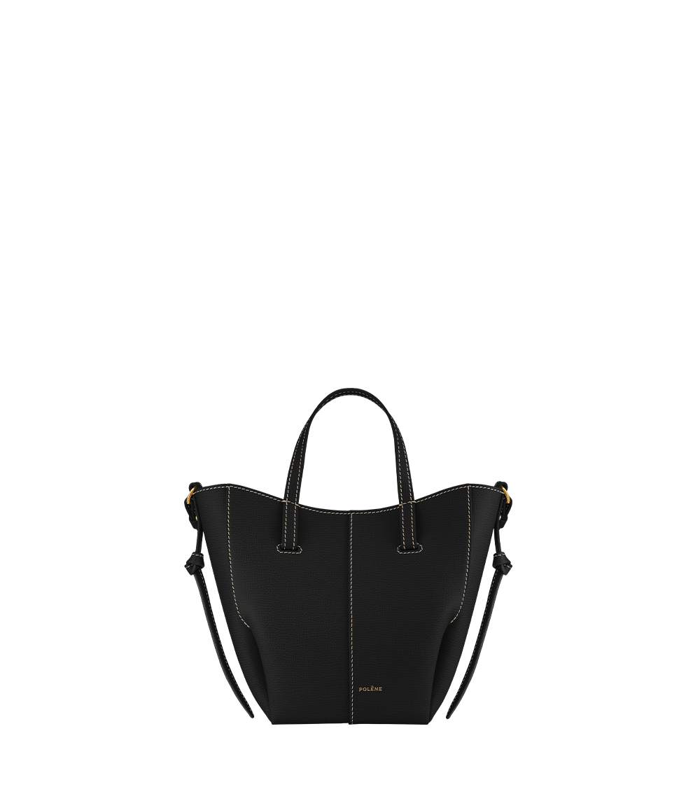 Polene Cyme Tote Nano Textured Black with Ecru Stitching