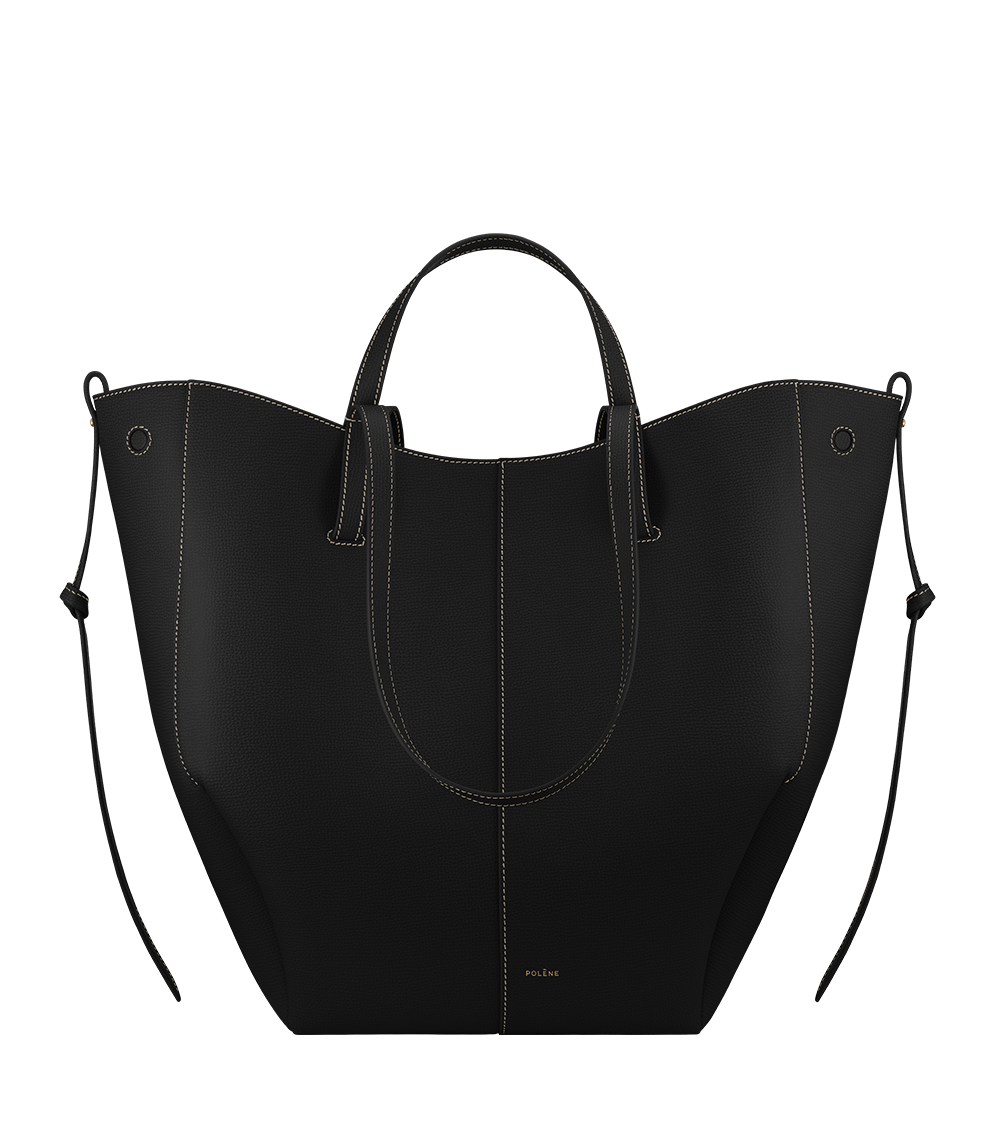 Polene Cyme Tote Textured Black with Ecru Stitching