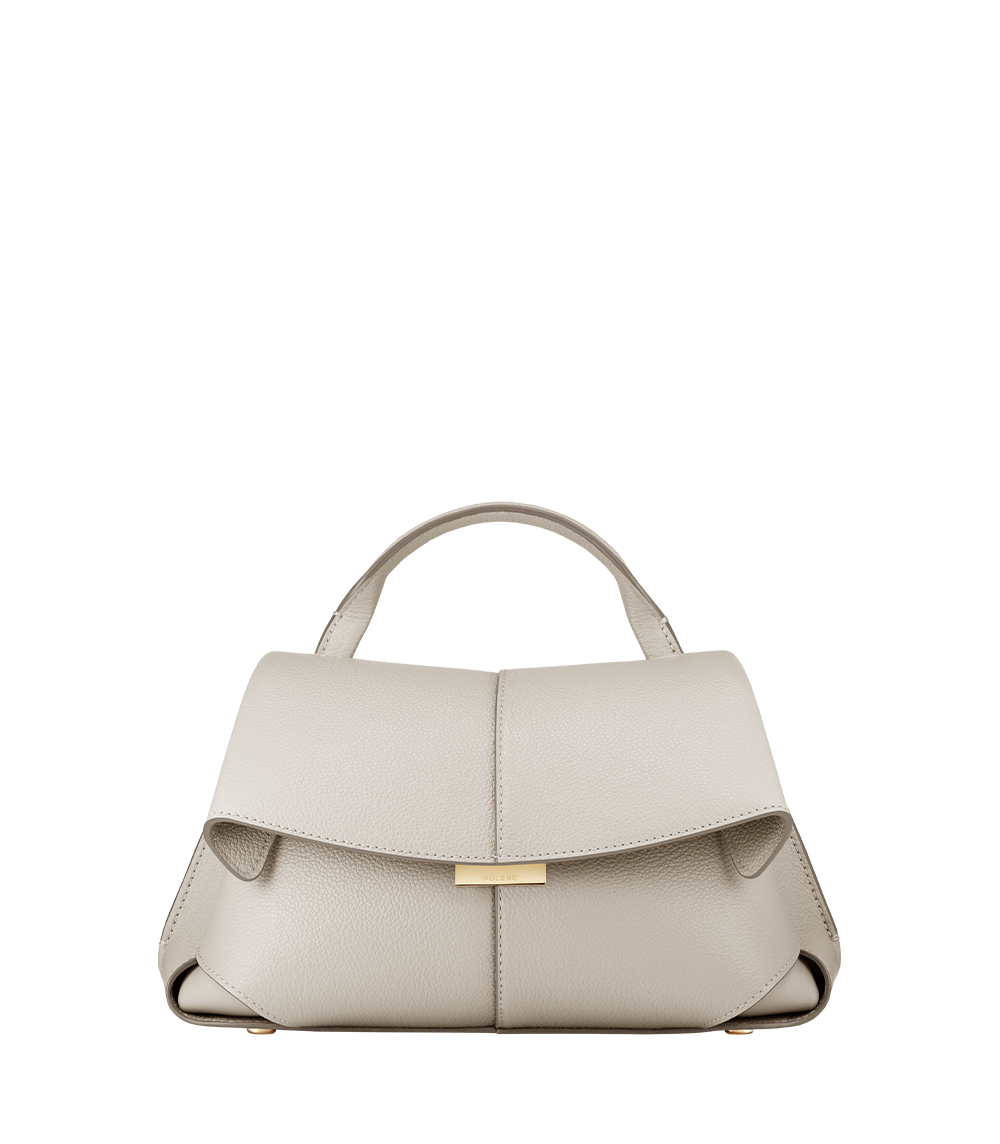 Polene Mokki Mini Textured Chalk folded leather bag with adjustable strap