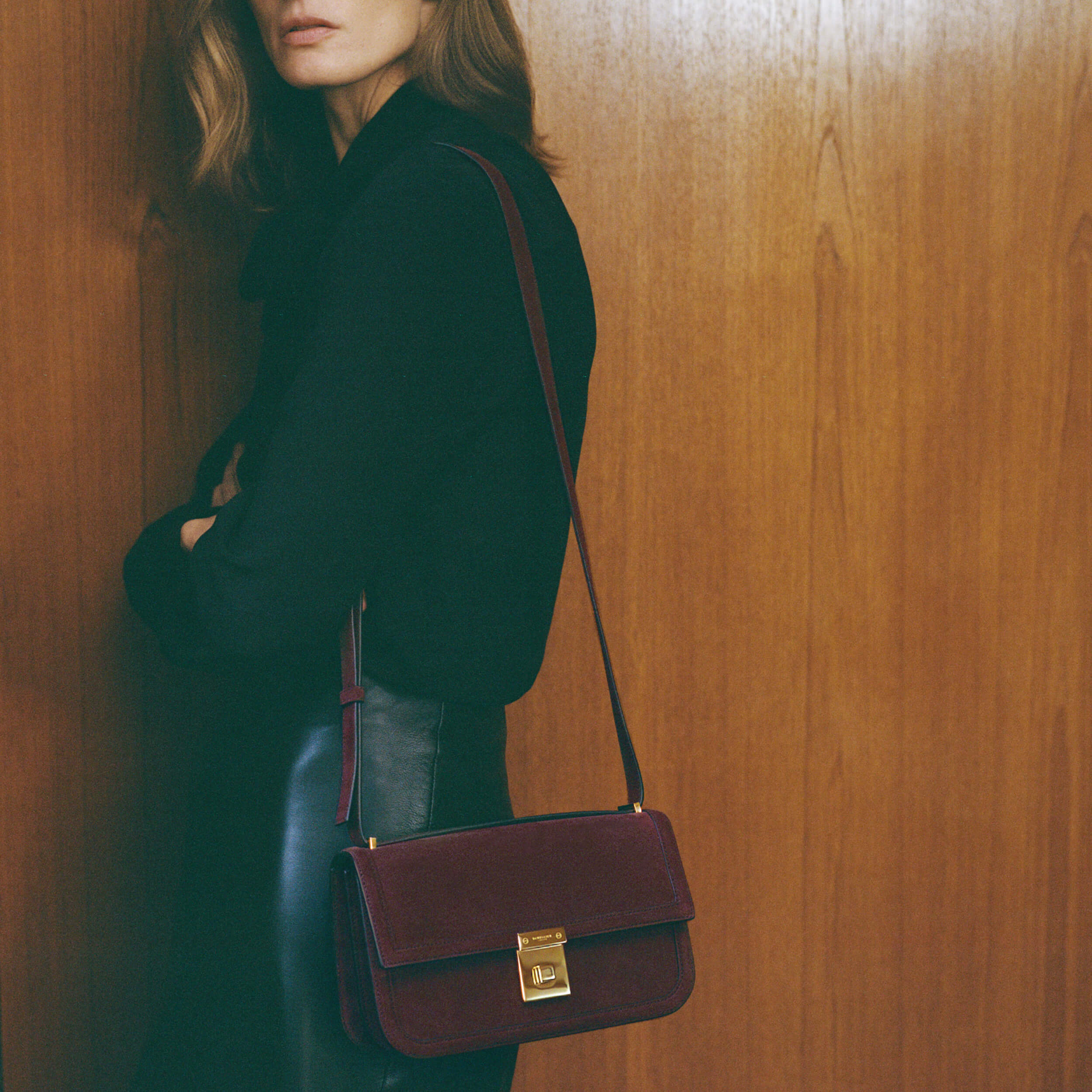 DeMellier The Paris Crossbody burgundy suede