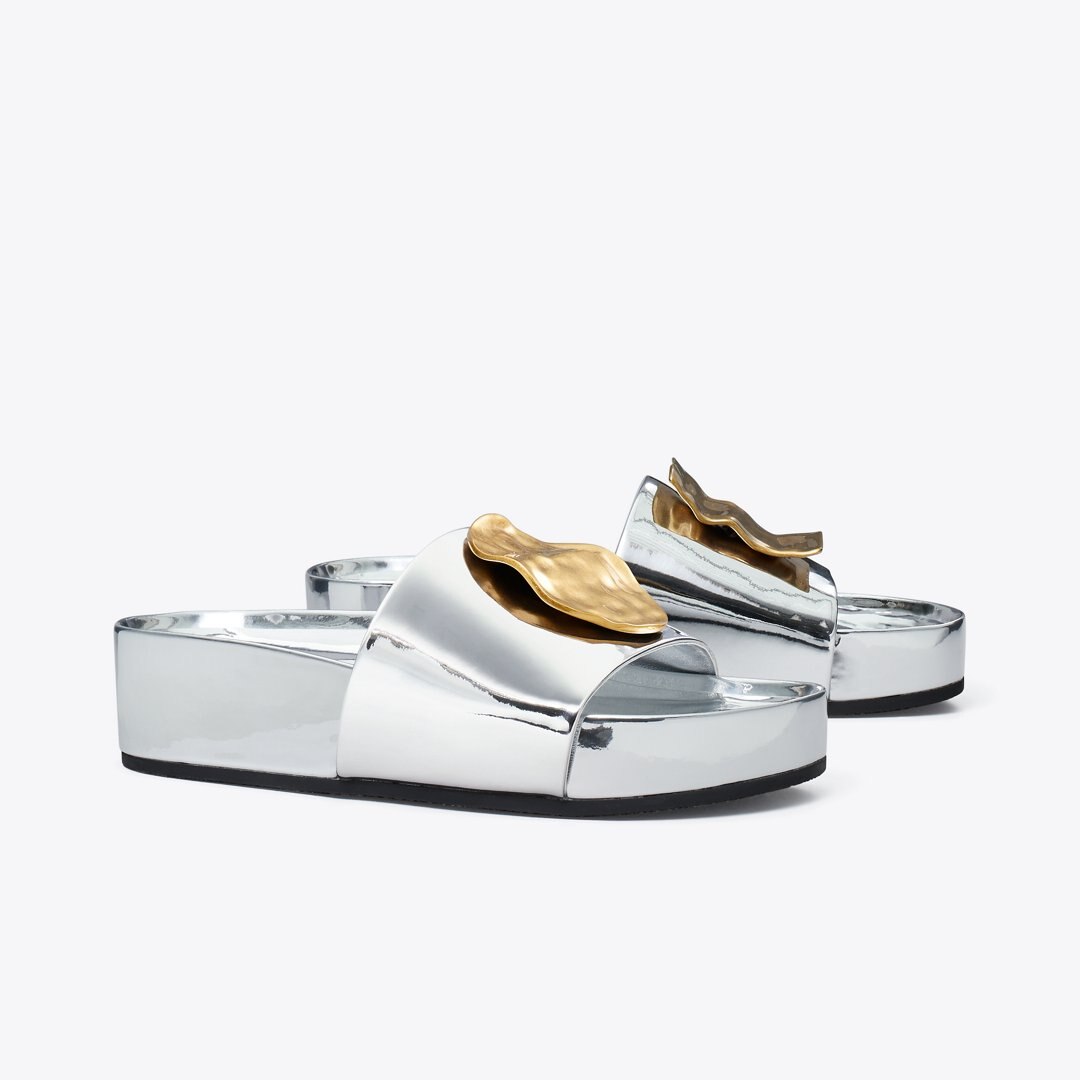 Tory Burch Patos Mismatched Platform Slide ARGENTO