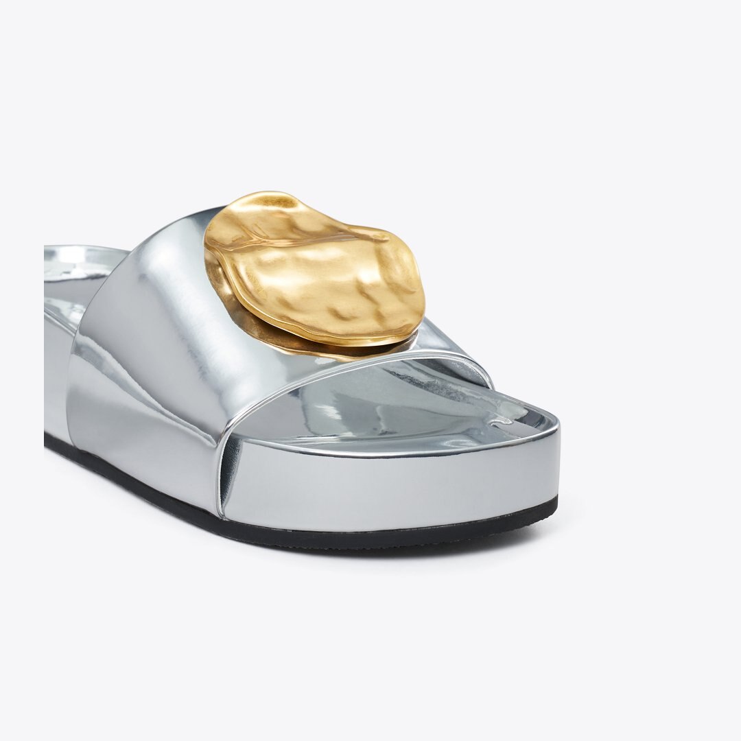 Tory Burch Patos Mismatched Platform Slide ARGENTO