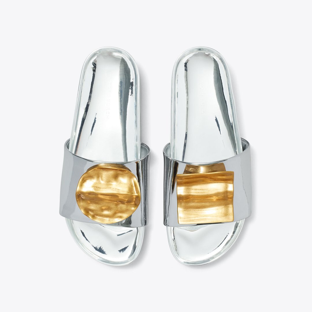 Tory Burch Patos Mismatched Platform Slide ARGENTO