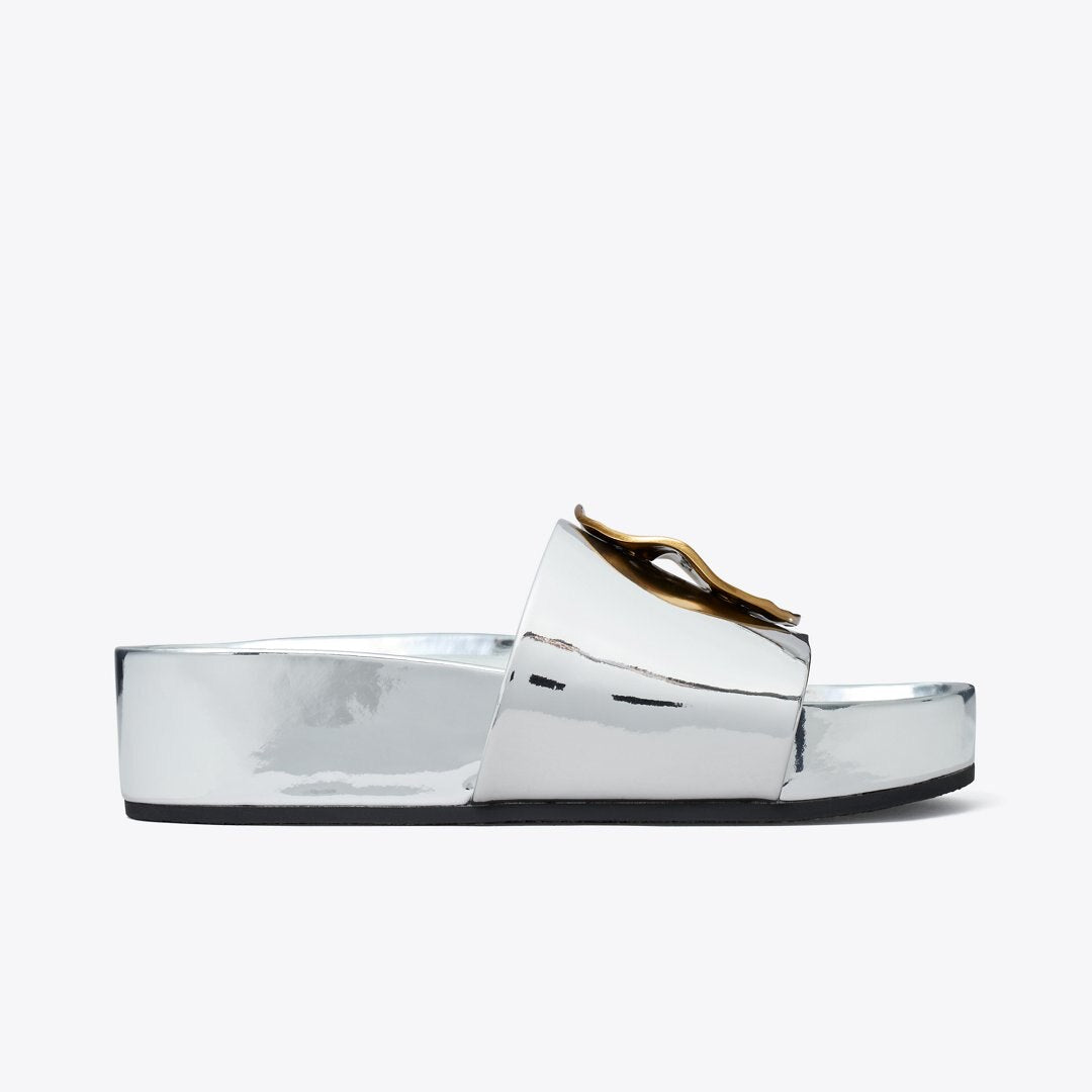 Tory Burch Patos Mismatched Platform Slide ARGENTO