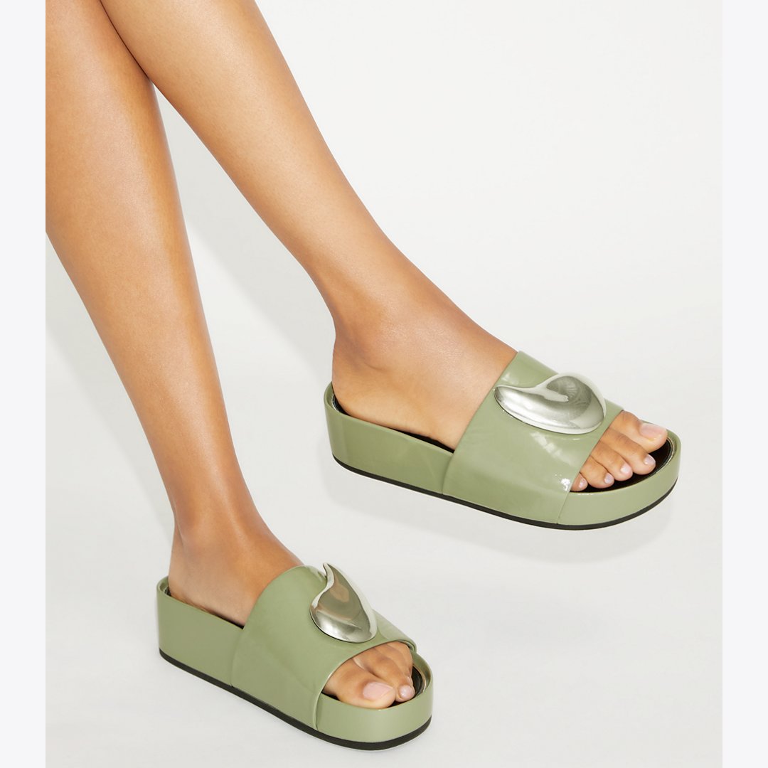 Tory Burch Patos Platform Slide LIGHT JADE / SILVER