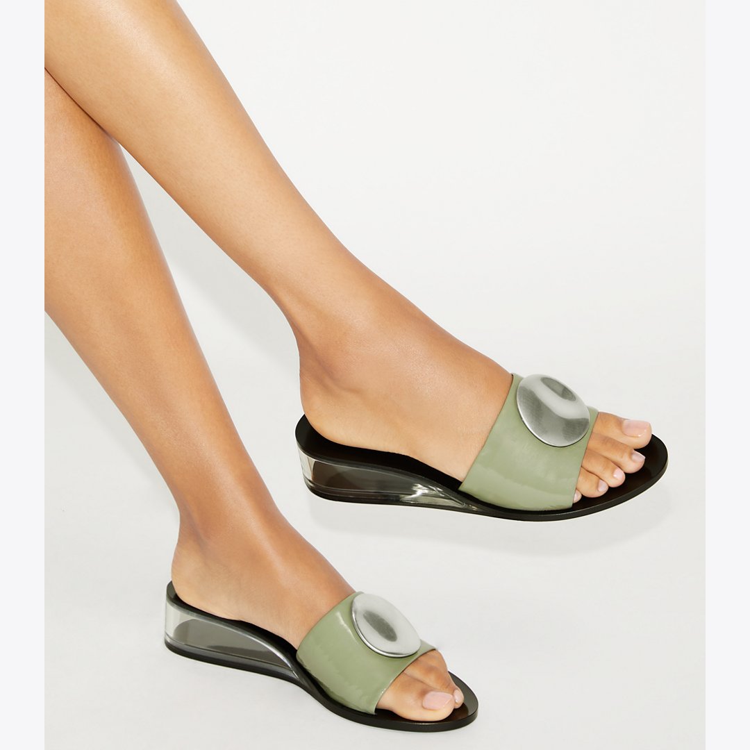 Tory Burch Patos Wedge Slide LIGHT JADE / SILVER