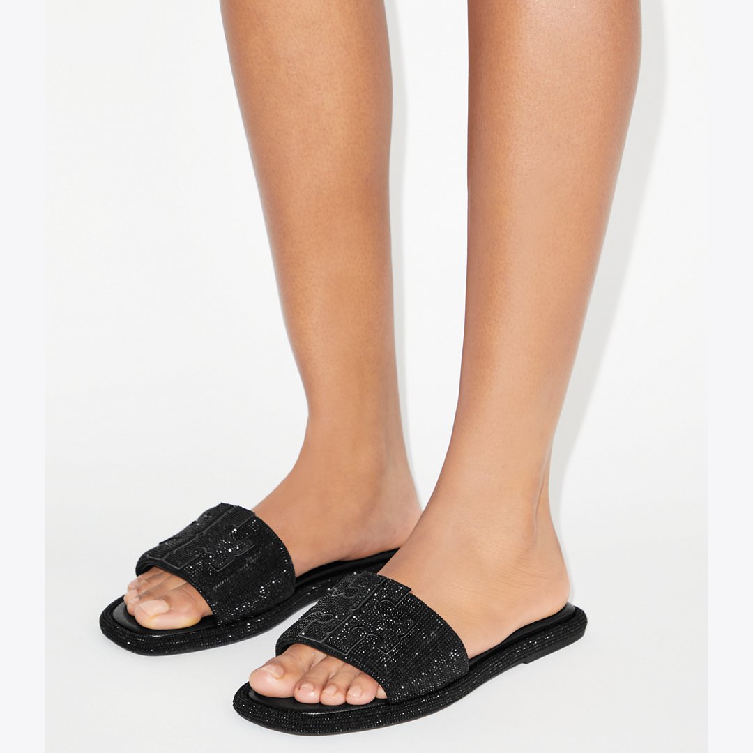 Tory Burch Pav Double T Sport Slide PERFECT BLACK / JET