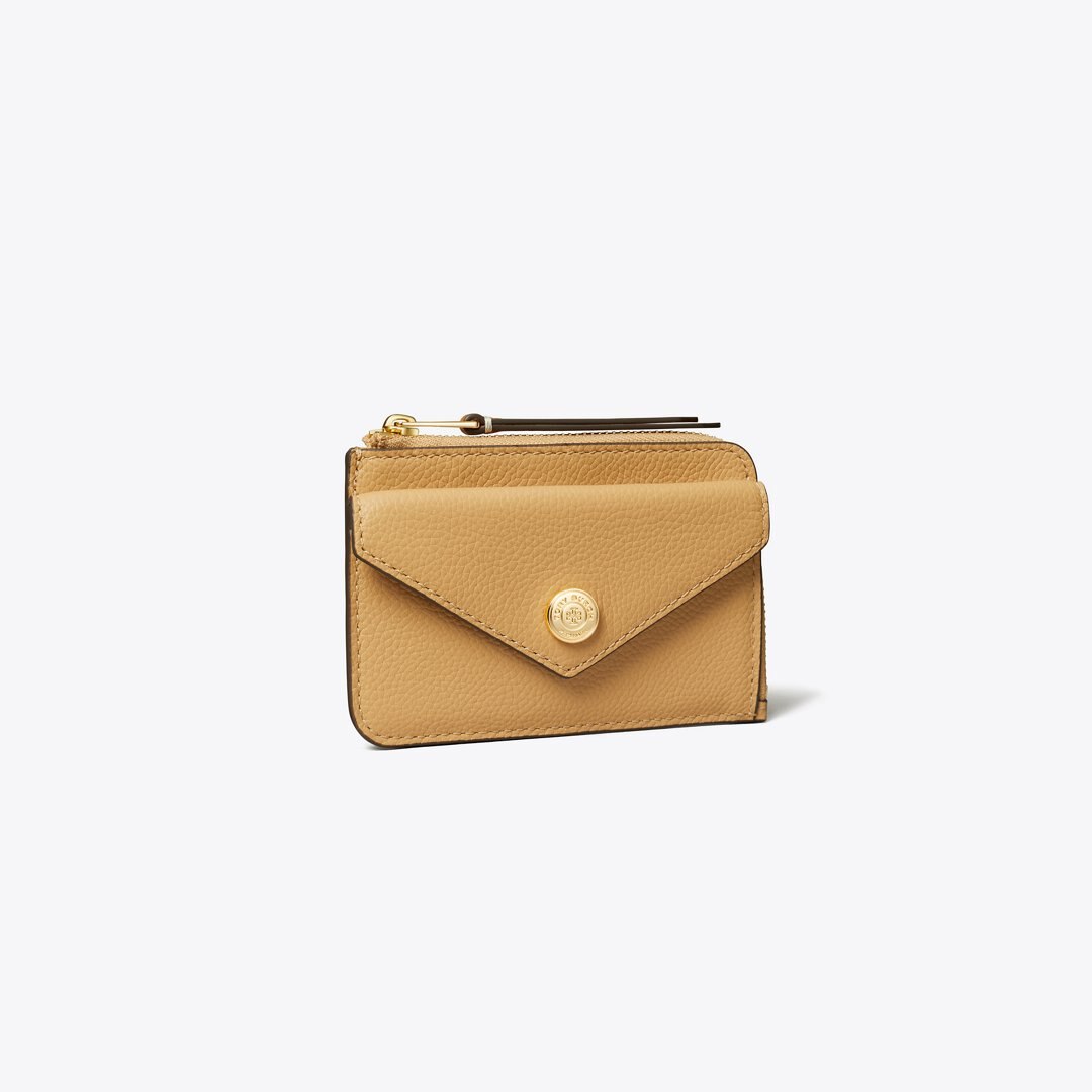 Tory Burch Pebble Envelope Zip Card Case Biscotti