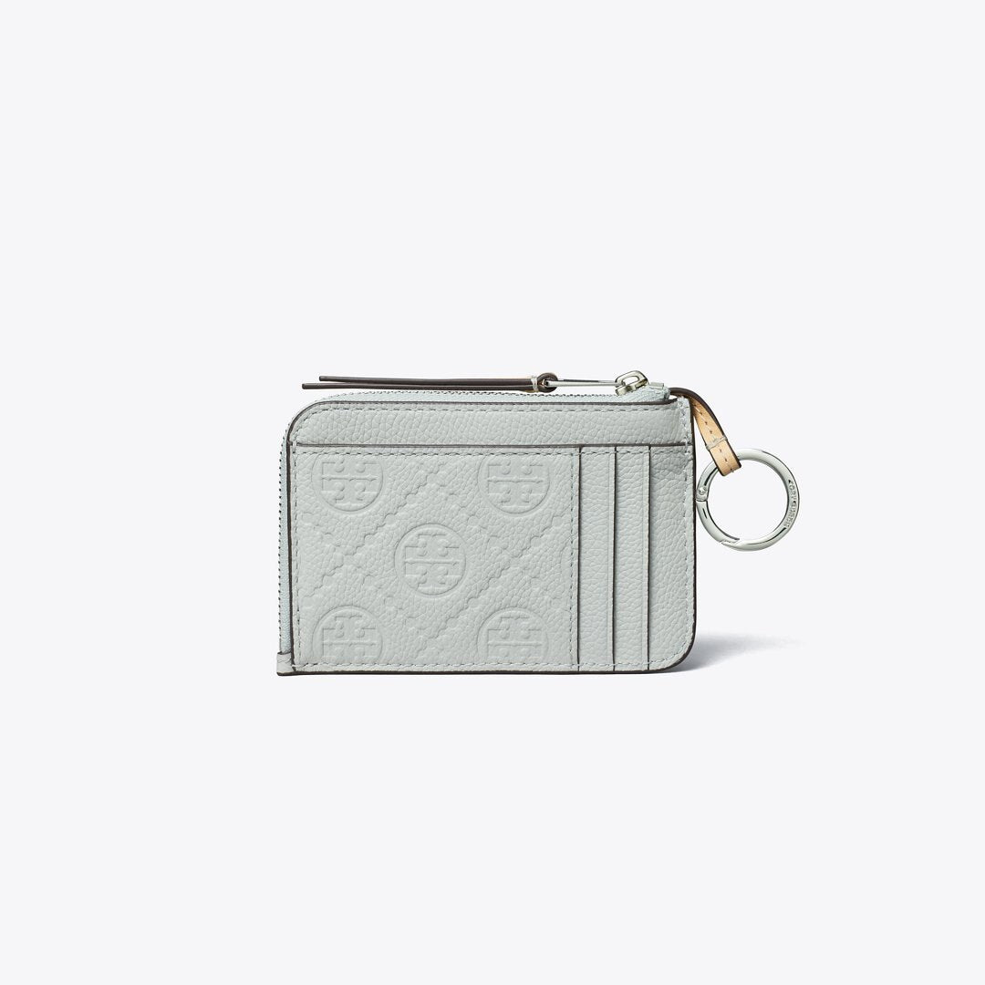 Tory Burch Pebble Envelope Zip Card Case Light Titanium