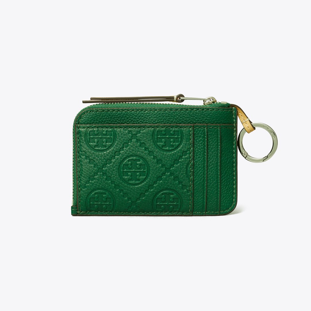 Tory Burch Pebble Envelope Zip Card Case Dark Kale