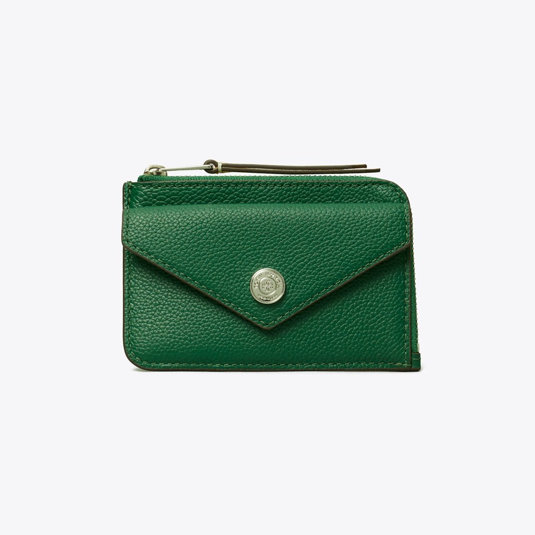 Tory Burch Pebble Envelope Zip Card Case Dark Kale