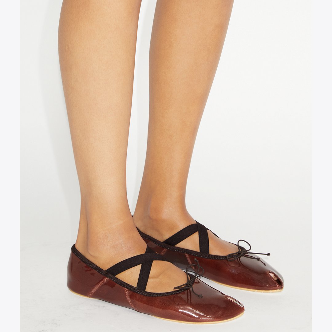 Tory Burch Peep-Toe Mary Jane Ballet RUSSET BROWN