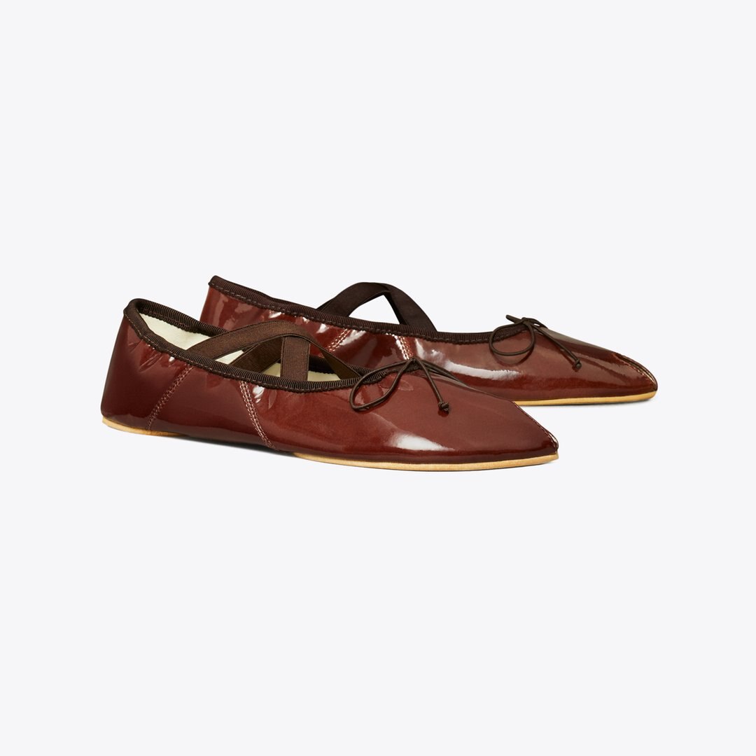 Tory Burch Peep-Toe Mary Jane Ballet RUSSET BROWN