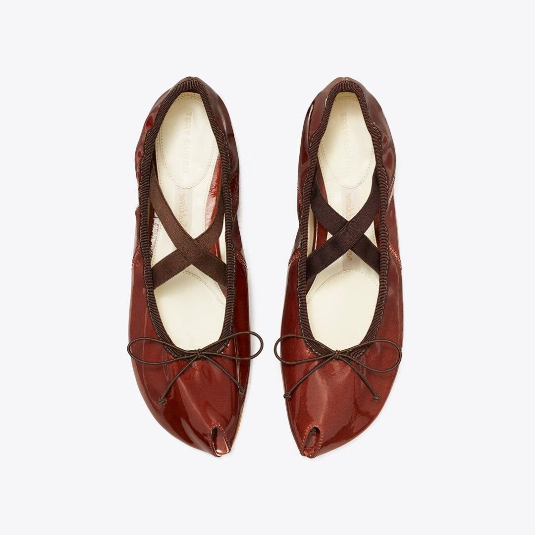 Tory Burch Peep-Toe Mary Jane Ballet RUSSET BROWN