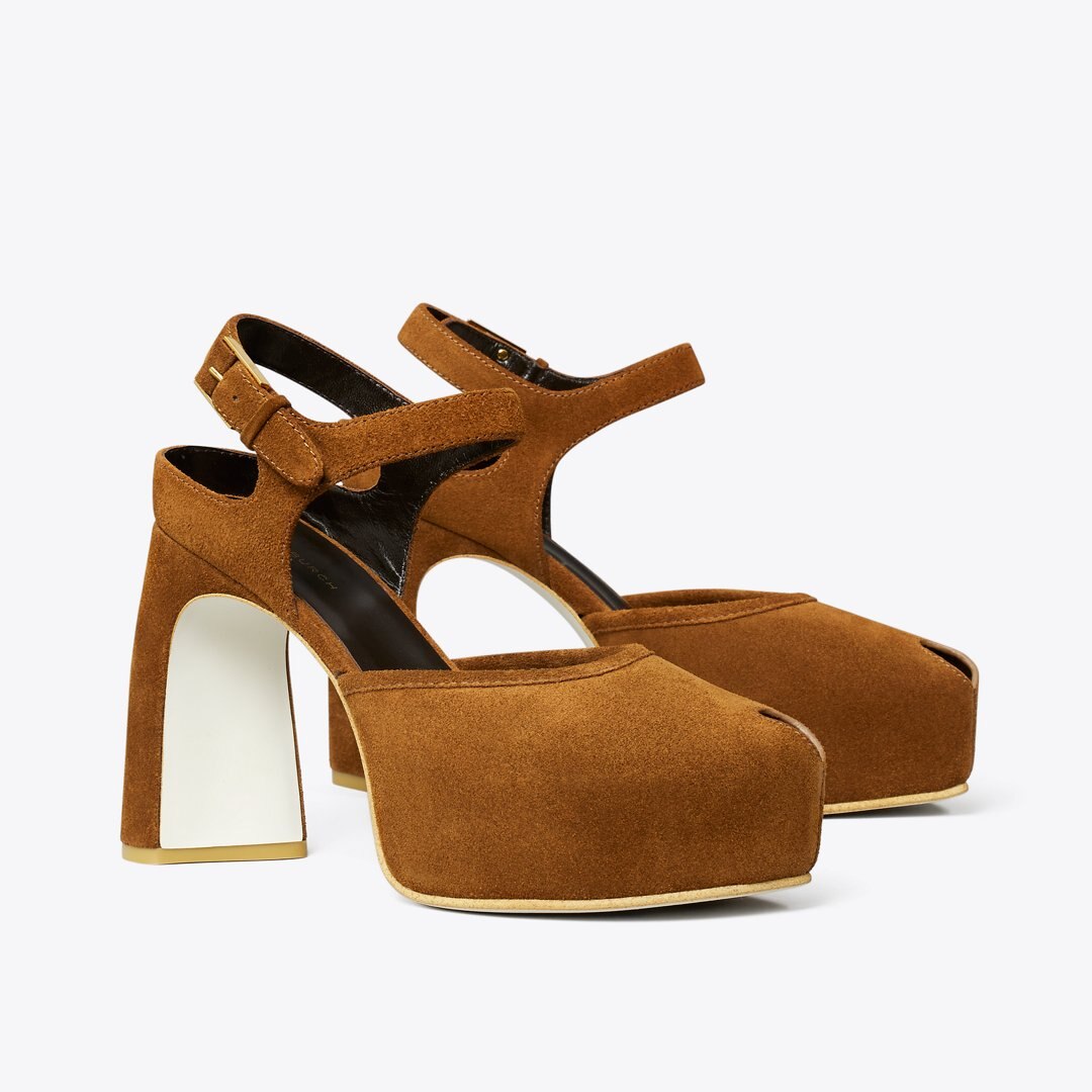 Tory Burch Peep-Toe Platform Sandal Caramel