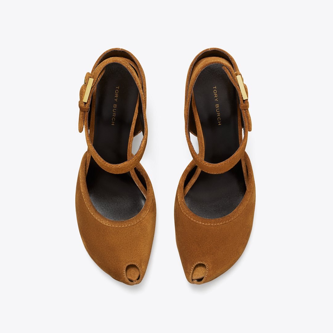 Tory Burch Peep-Toe Platform Sandal Caramel
