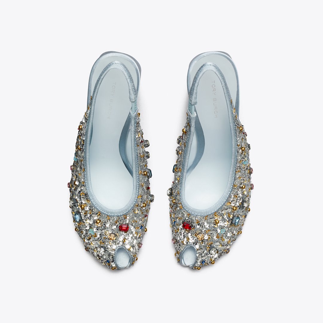 Tory Burch Peep-Toe Slingback Pump MULTI STONE