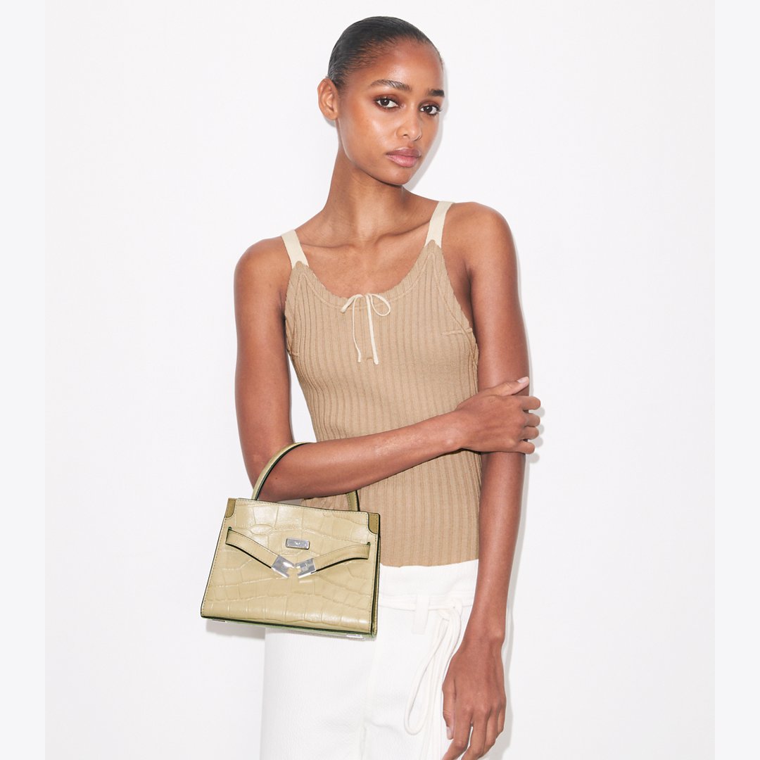 Tory Burch Petite Lee Radziwill Croc-Embossed Double Bag Ginger Leaf