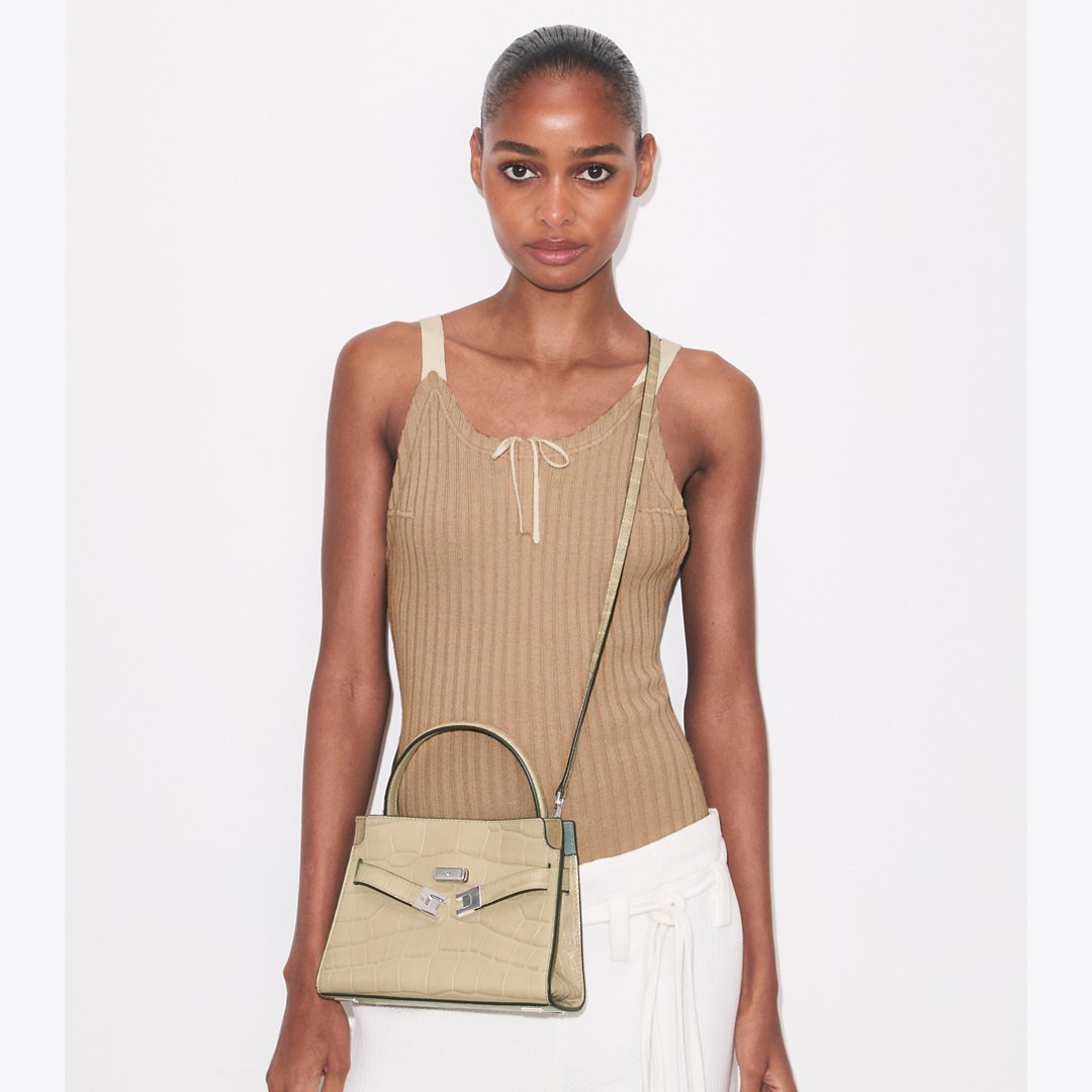 Tory Burch Petite Lee Radziwill Croc-Embossed Double Bag Ginger Leaf