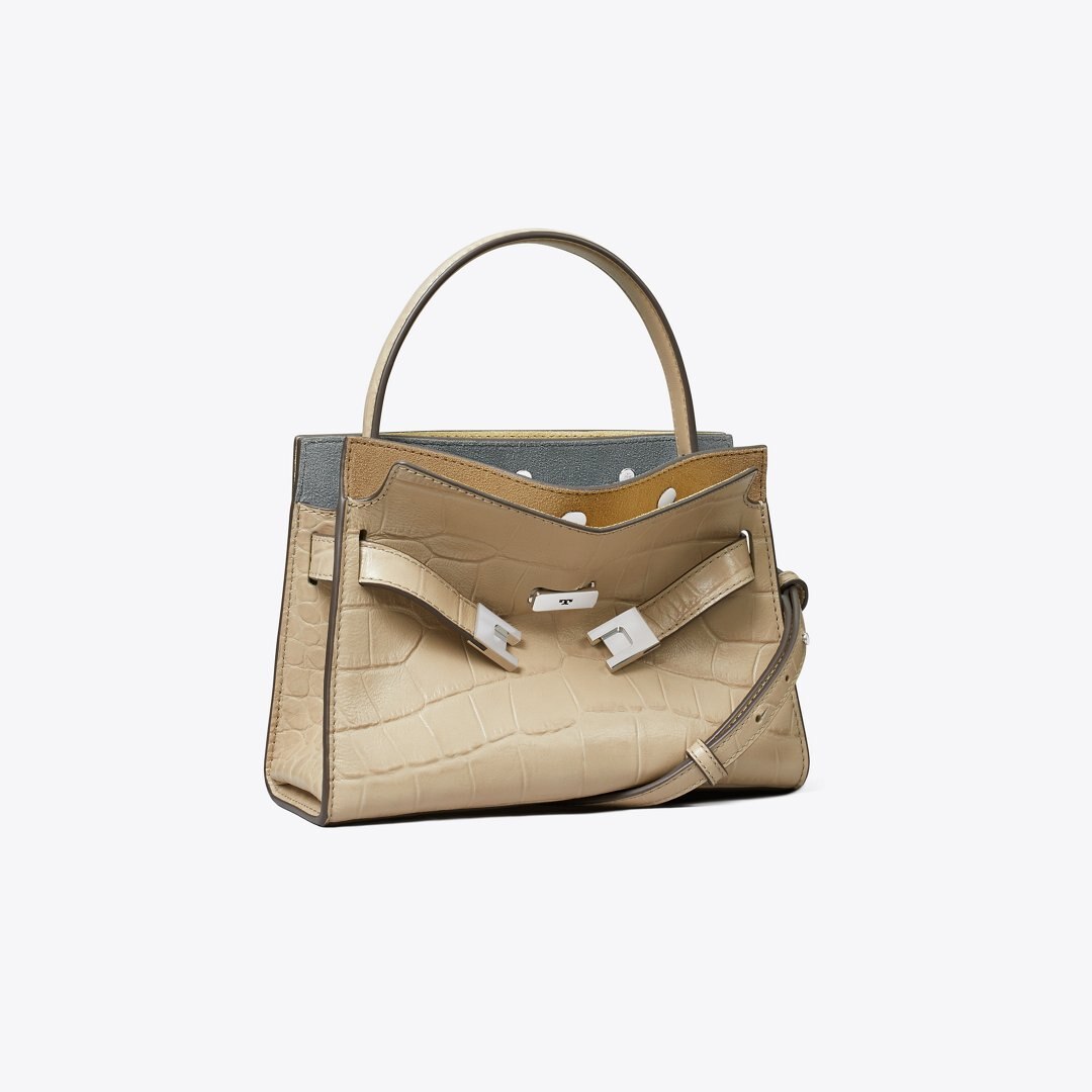 Tory Burch Petite Lee Radziwill Croc-Embossed Double Bag Ginger Leaf