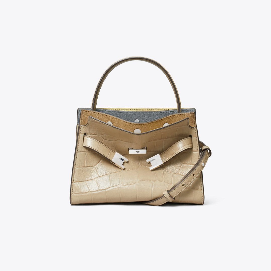 Tory Burch Petite Lee Radziwill Croc-Embossed Double Bag Ginger Leaf