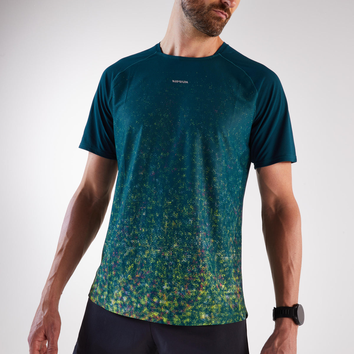 Kiprun Men's Trail Running T-Shirt, Kiprun Run 500 Grey / Black