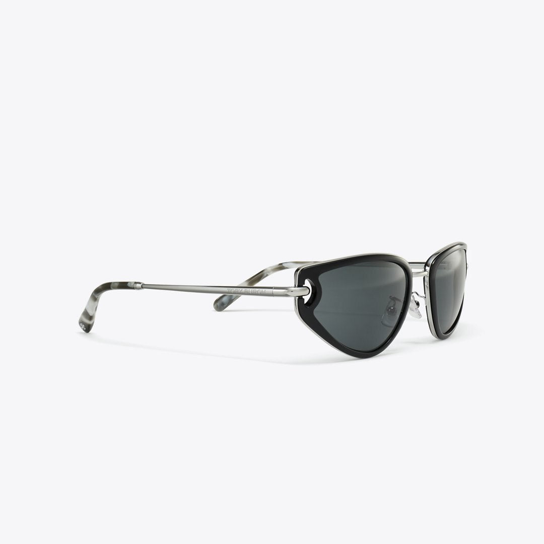 Tory Burch Pierced Cat-Eye Sunglasses BLACK/DARK GREY