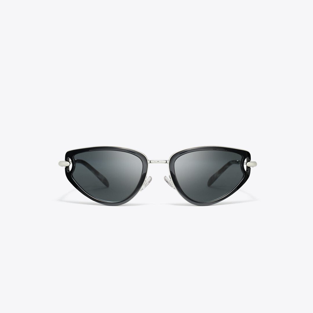 Tory Burch Pierced Cat-Eye Sunglasses BLACK/DARK GREY