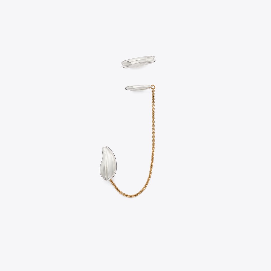 Tory Burch Pierced Chain Ear Cuff Light Brass / Light Silver