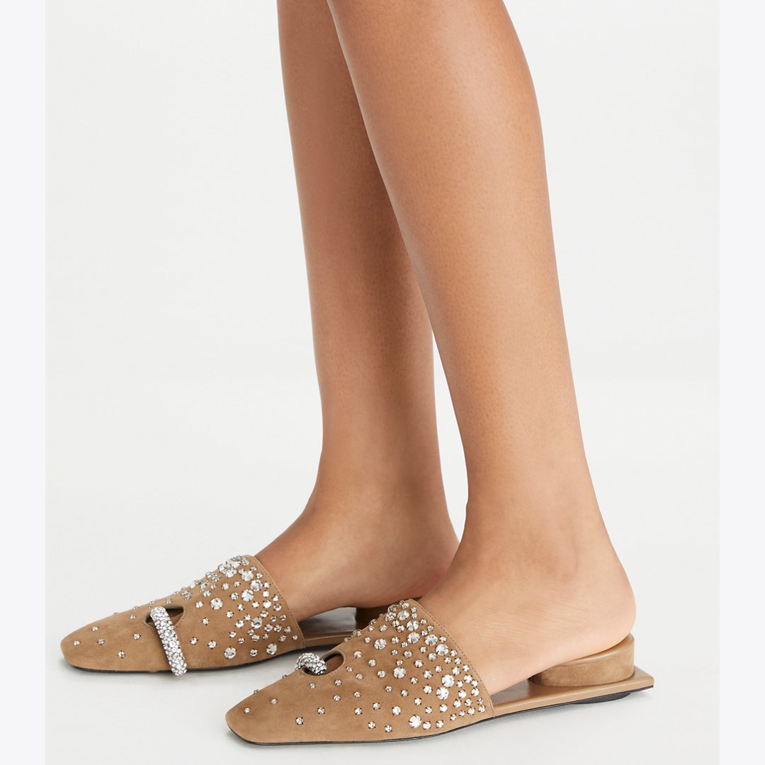 Tory Burch Pierced Crystal Mule RIVER ROCK / CRYSTAL